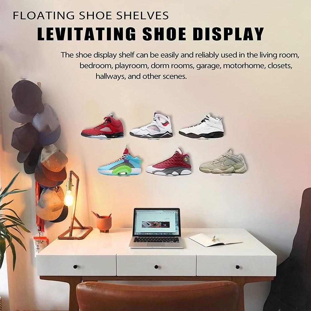 6 Pack Acrylic Floating Sneaker Shelves Clear Shoe Display