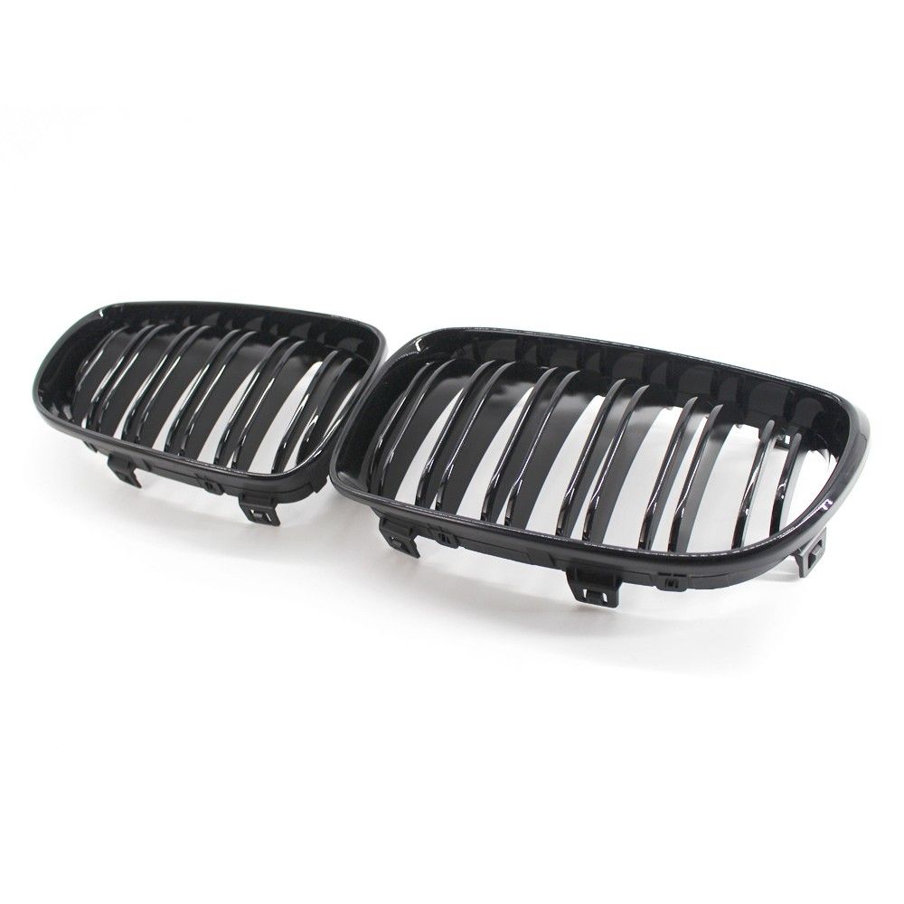 2Pcs Gloss Black Front Bumper Hood Kidney Grille Racing