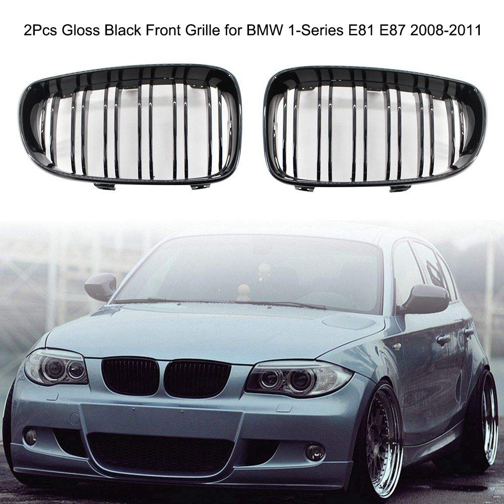2Pcs Gloss Black Front Bumper Hood Kidney Grille Racing