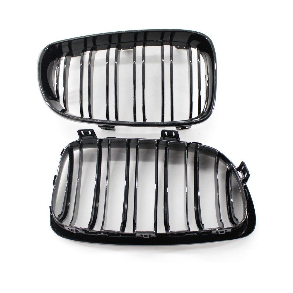 2Pcs Gloss Black Front Bumper Hood Kidney Grille Racing
