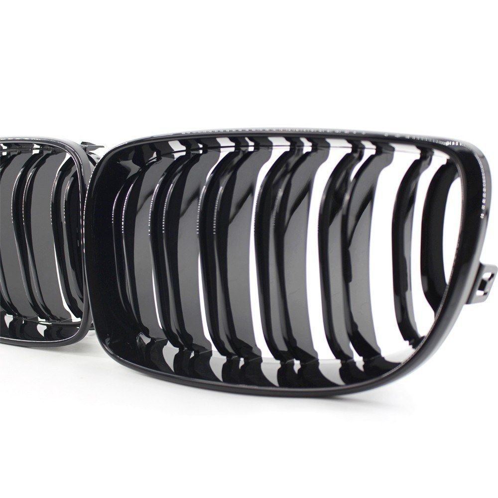 2Pcs Gloss Black Front Bumper Hood Kidney Grille Racing