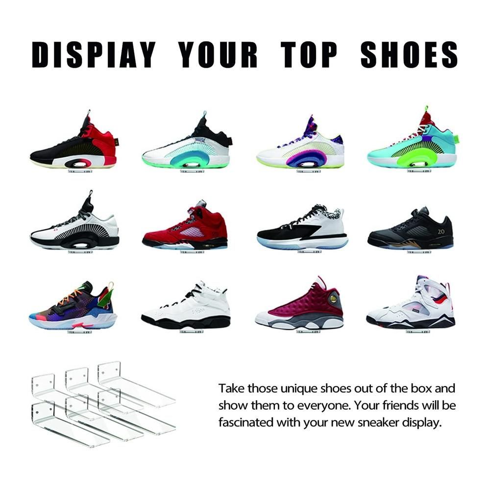 6 Pack Acrylic Floating Sneaker Shelves Clear Shoe Display Stand Room Decor for Display Collectible Shoe&Sneaker
