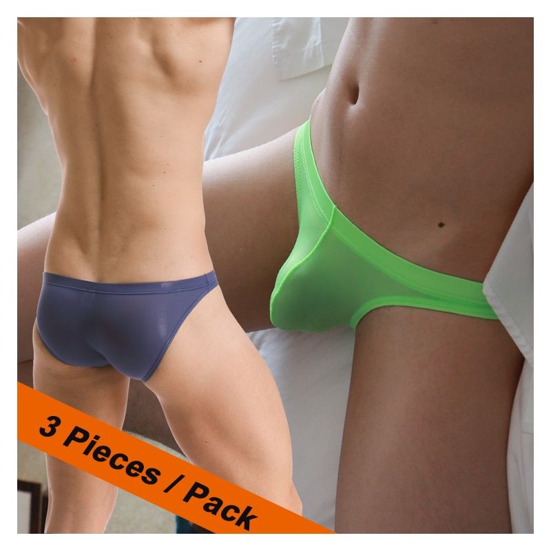 Transparent Underwear Men Briefs New U Convex Lingerie Sexy Hommes Tulle Low Waist Bikini Mens Silk Panties Briefs(#Ice Silk Briefs)