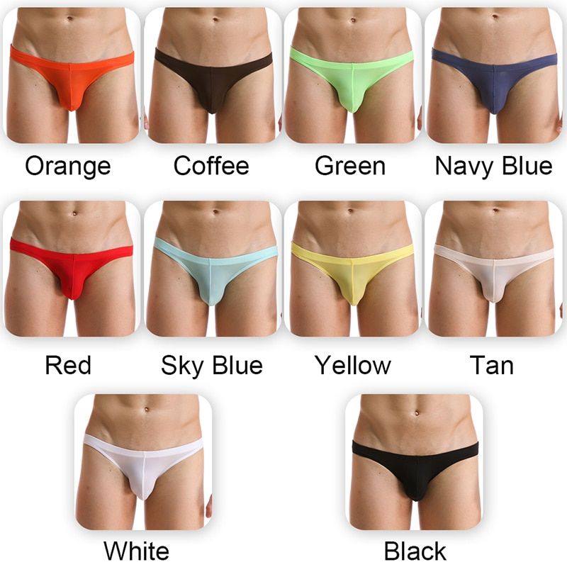 Transparent Underwear Men Briefs New U Convex Lingerie Sexy Hommes Tulle Low Waist Bikini Mens Silk Panties Briefs(#Ice Silk Briefs)