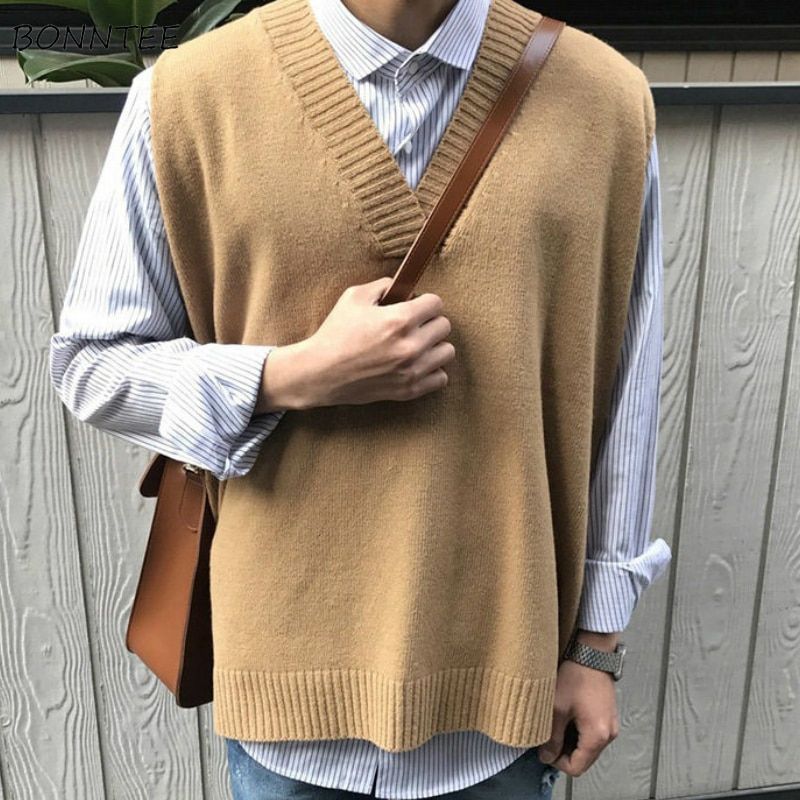 Sweater Vest Solid Simple V-neck Sleeveless Sweaters