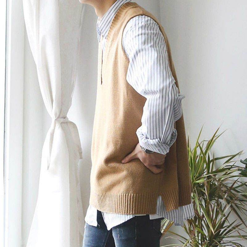 Sweater Vest Solid Simple V-neck Sleeveless Sweaters