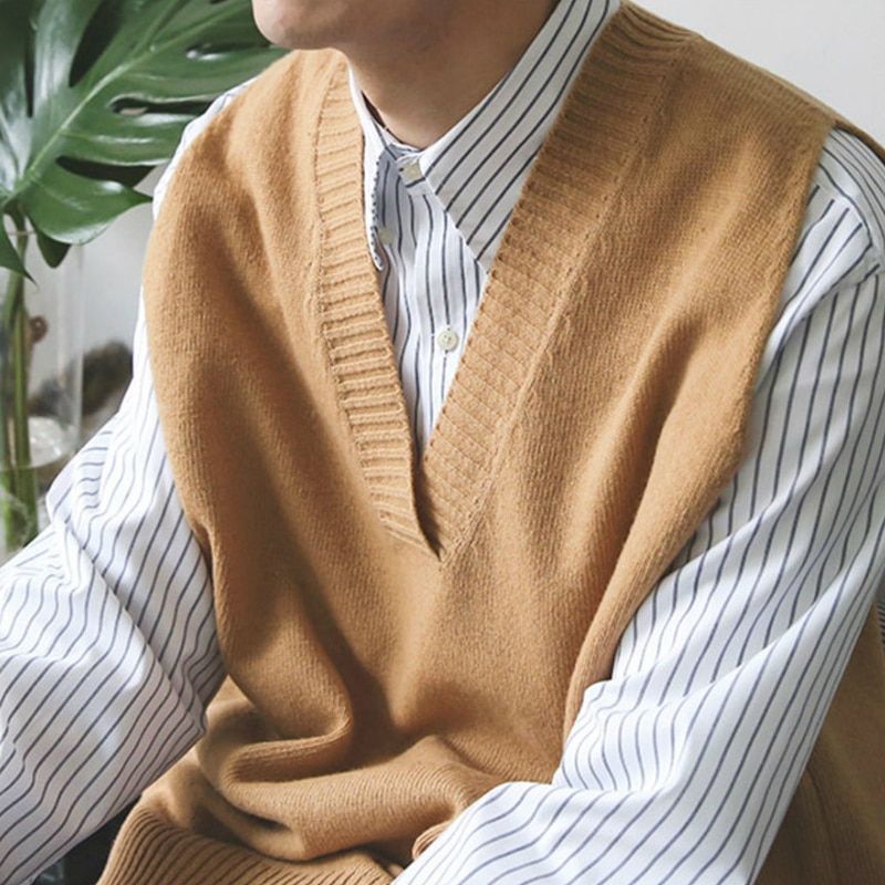 Sweater Vest Solid Simple V-neck Sleeveless Sweaters