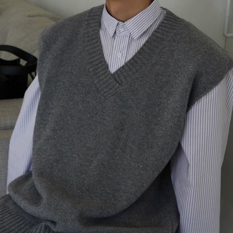 Sweater Vest Solid Simple V-neck Sleeveless Sweaters