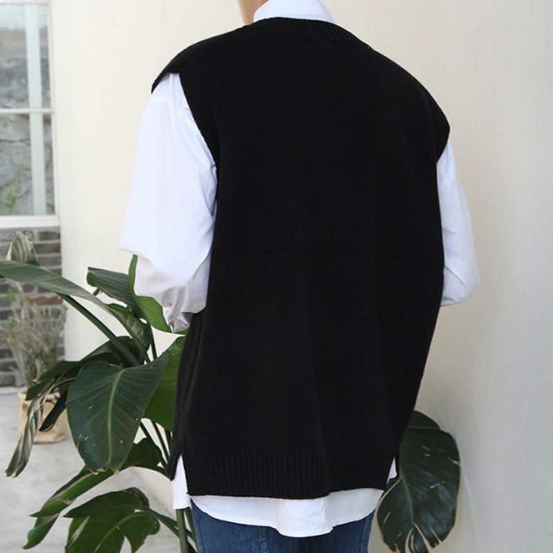 Sweater Vest Solid Simple V-neck Sleeveless Sweaters