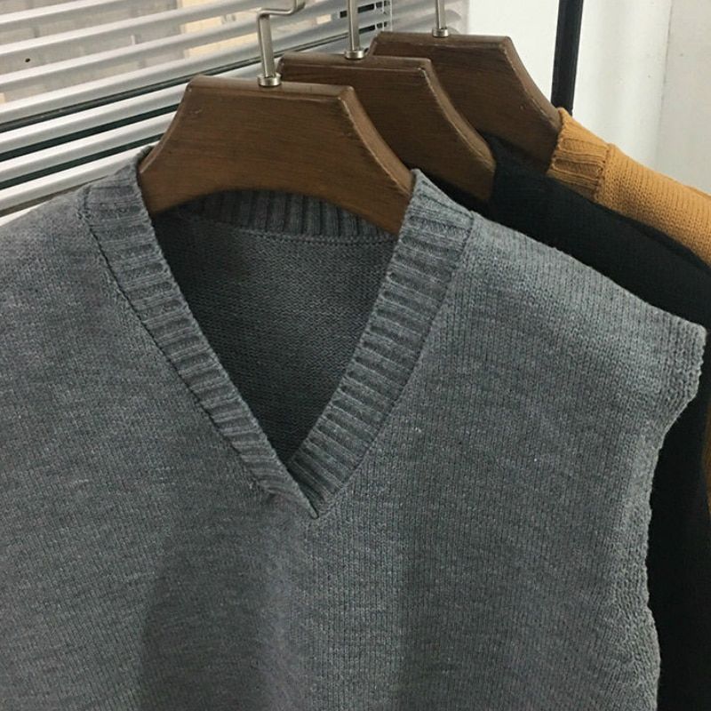 Sweater Vest Solid Simple V-neck Sleeveless Sweaters