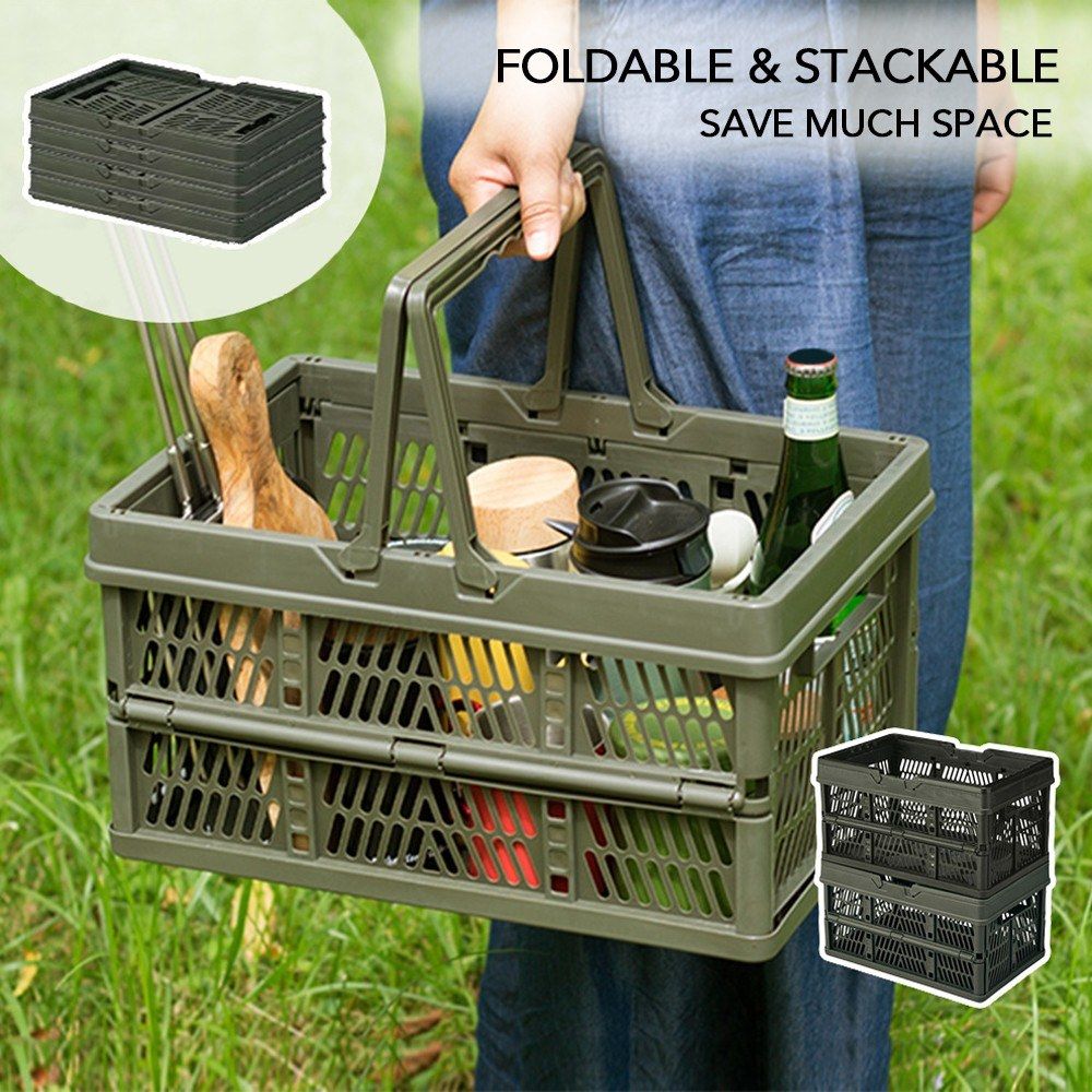 Collapsible Storage Crates With Handles Stackable Storage