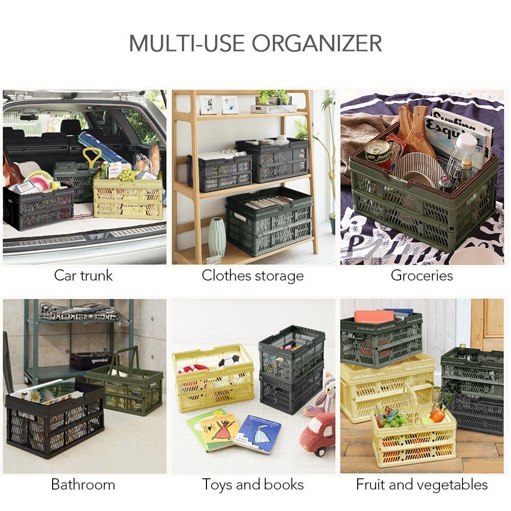 Collapsible Storage Crates With Handles Stackable Storage