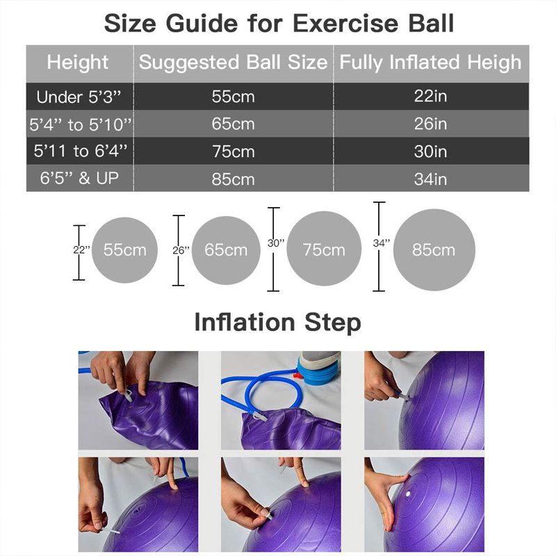 Yoga Ball Utility Anti-slip Pilates Balance Sport Blue 65cm