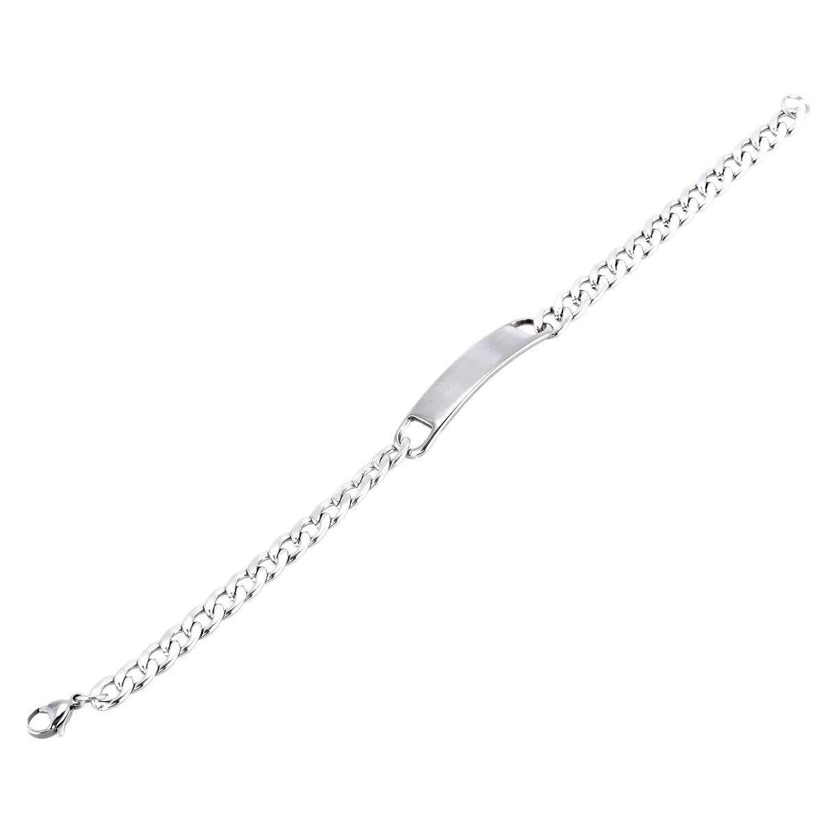 1PC Stainless Steel Silver Tone Cuban Curb Chain ID Bracelet