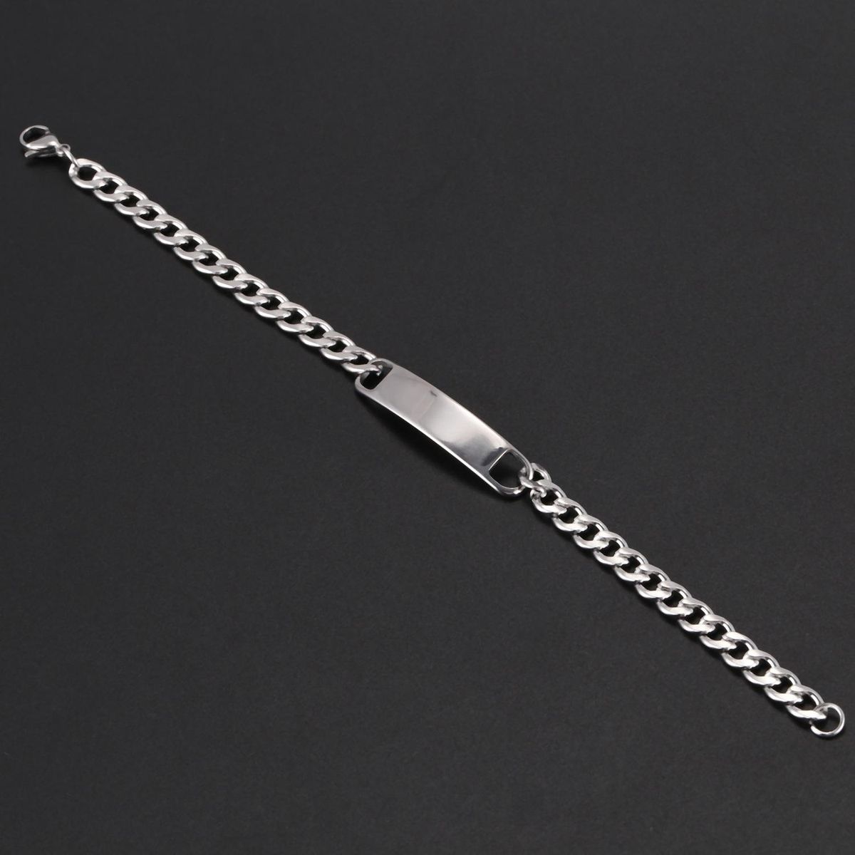 1PC Stainless Steel Silver Tone Cuban Curb Chain ID Bracelet