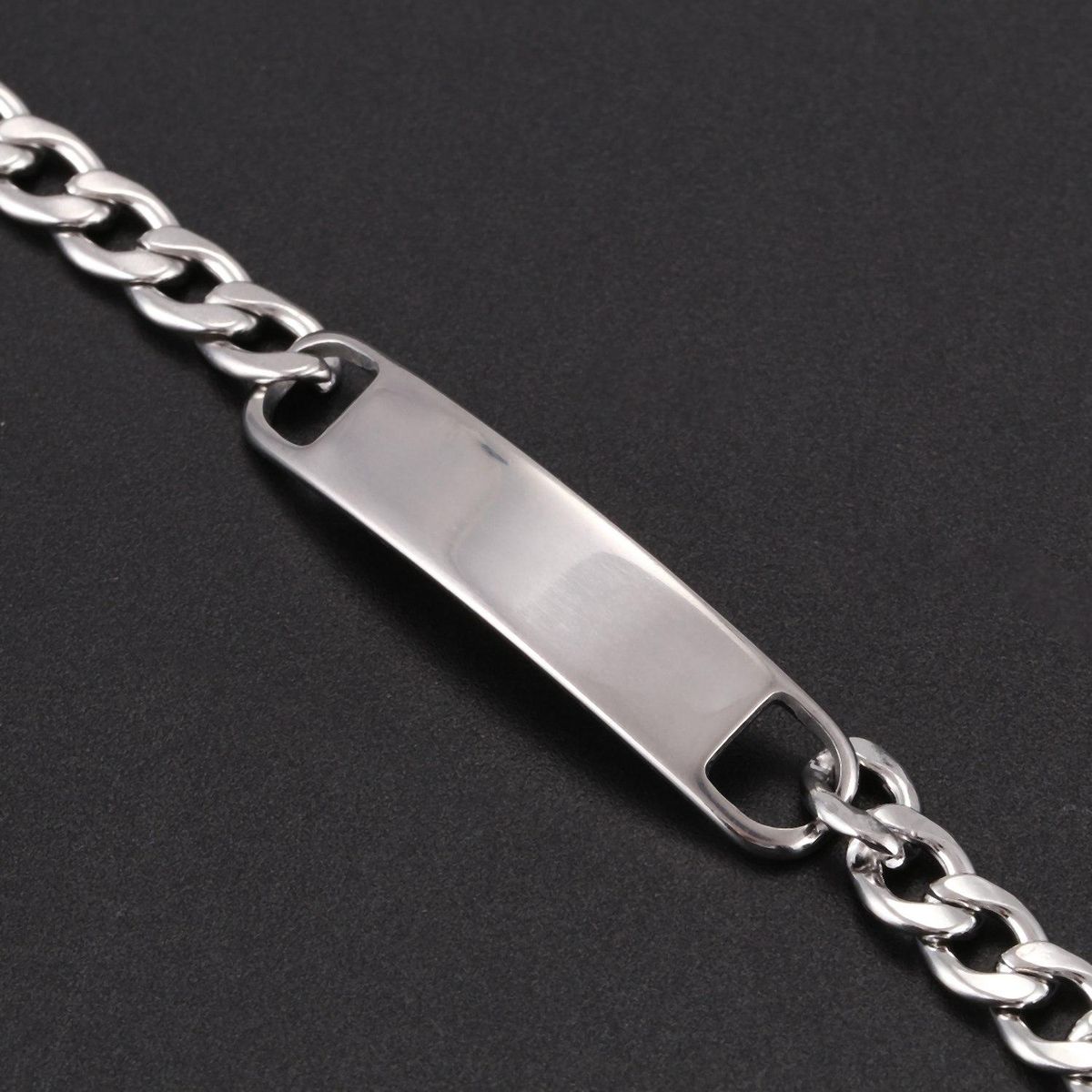 1PC Stainless Steel Silver Tone Cuban Curb Chain ID Bracelet