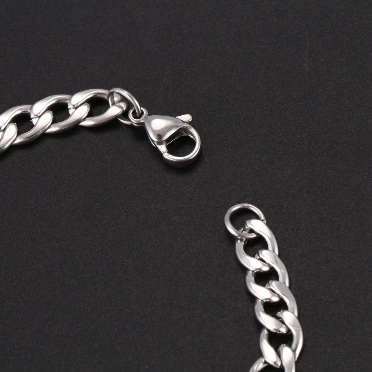 1PC Stainless Steel Silver Tone Cuban Curb Chain ID Bracelet
