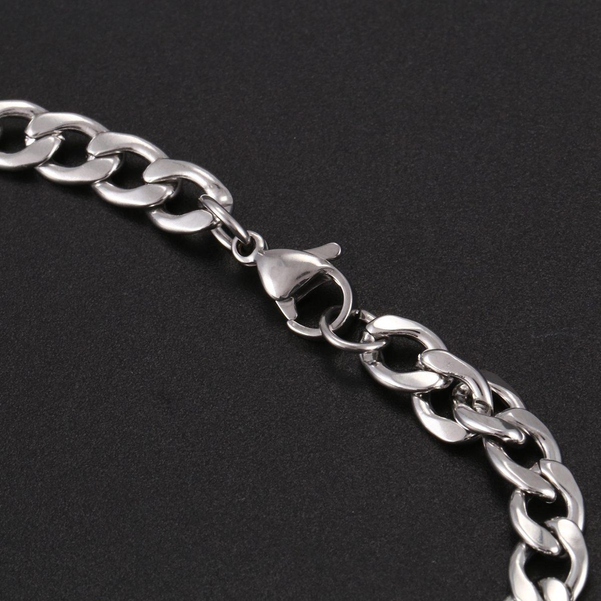 1PC Stainless Steel Silver Tone Cuban Curb Chain ID Bracelet