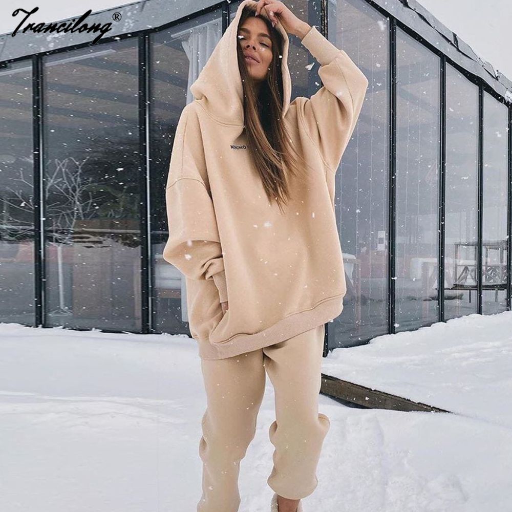 (RED)2021 Sport Wear Hoodies Women Streetwear Two Piece Set Tracksuit Outerwear Pullover Suits Fashion Outfits Ropa Mujer Invierno GRE