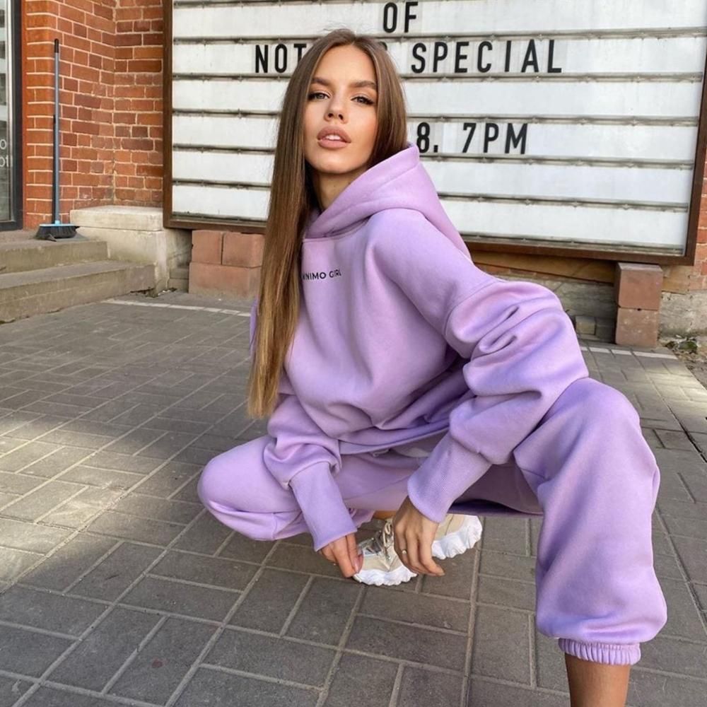 (RED)2021 Sport Wear Hoodies Women Streetwear Two Piece Set Tracksuit Outerwear Pullover Suits Fashion Outfits Ropa Mujer Invierno GRE