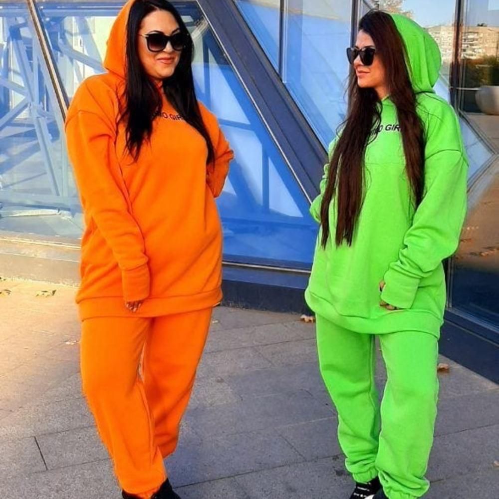 (RED)2021 Sport Wear Hoodies Women Streetwear Two Piece Set Tracksuit Outerwear Pullover Suits Fashion Outfits Ropa Mujer Invierno GRE