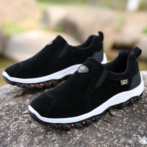 Suede Leather Hiking Shoes Men Sneakers EUR Size 39-48 Outdoor Mountain Climbing Shoes Non-slip Wear-resistant Shock Absorption Men Sports Sneakers Waterproof Hunting Shoes Black