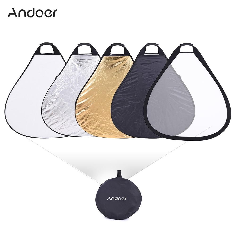 Andoer 30"/76cm Portable Handheld Triangle Collapsible 5in1 Multi Reflector with Gold/Sliver/White/Black/Translucent Colors for Photo Studio Photography