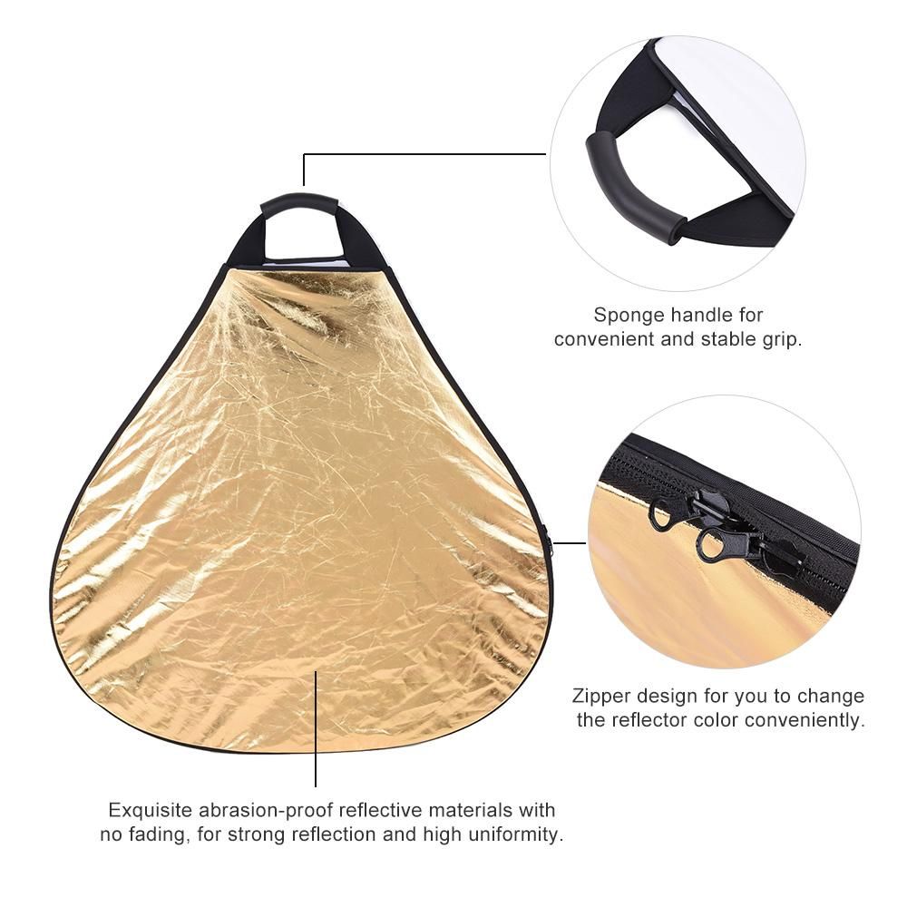 Andoer 30"/76cm Portable Handheld Triangle Collapsible 5in1 Multi Reflector with Gold/Sliver/White/Black/Translucent Colors for Photo Studio Photography