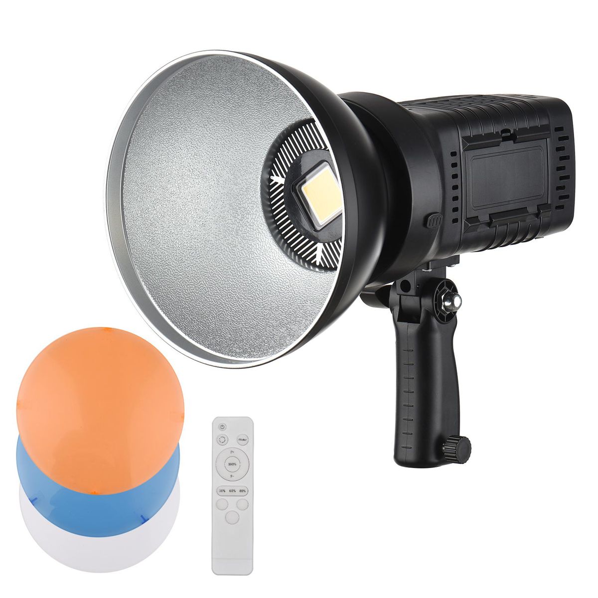 150W COB Studio Light LED Video Light Photography Light 5500K Color Temperature CRI 96 Dimmable Brightness 0%-100% with Color Filters Remote Control NP-F Series Battery AC Adapter Power Supply for Live Stream Studio Photograp