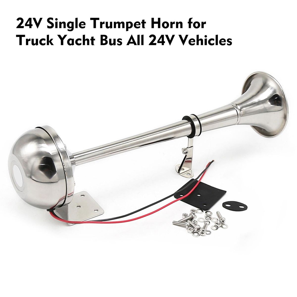 24V Single Trumpet Horn Marine Boat Air Horn 125dB Electric Air Horn for Truck Yacht Bus All 24V Vehicles