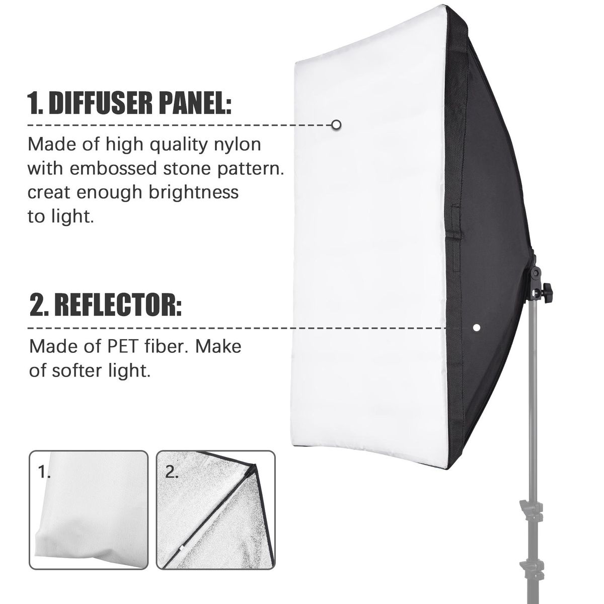 Studio Photography Light kit Softbox Lighting Set with 50x70cm Softbox + 45W 3200K-5600K Bi-color Temperature LED Light + Remote Control for Studio Portrait Product Photo Video