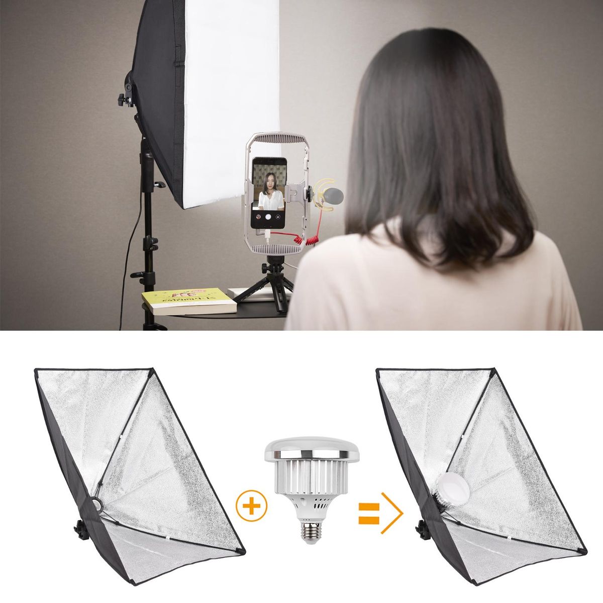 Studio Photography Light kit Softbox Lighting Set with 50x70cm Softbox + 45W 3200K-5600K Bi-color Temperature LED Light + Remote Control for Studio Portrait Product Photo Video