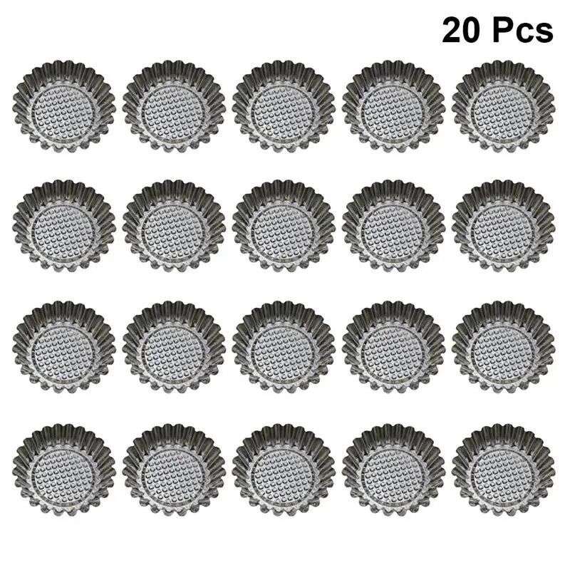 20PCS Stainless Steel Egg Tart Mold Round Shape Fluted Design Cupcake Baking Molds Reusable Metal Muffin Baking Cups