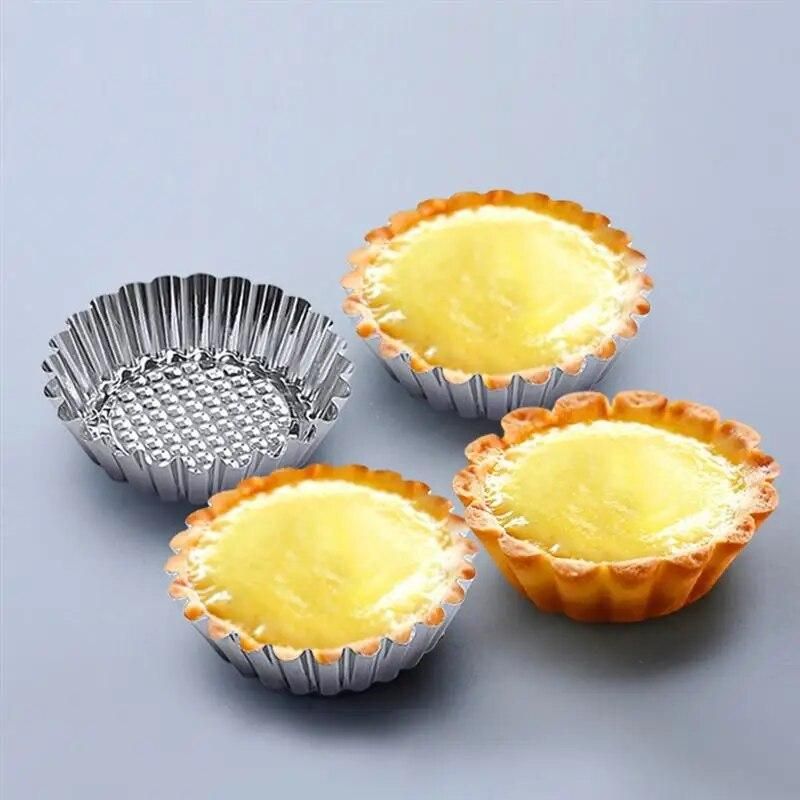 20PCS Stainless Steel Egg Tart Mold Round Shape Fluted Design Cupcake Baking Molds Reusable Metal Muffin Baking Cups