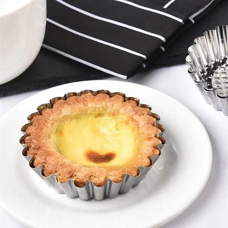 20PCS Stainless Steel Egg Tart Mold Round Shape Fluted Design Cupcake Baking Molds Reusable Metal Muffin Baking Cups