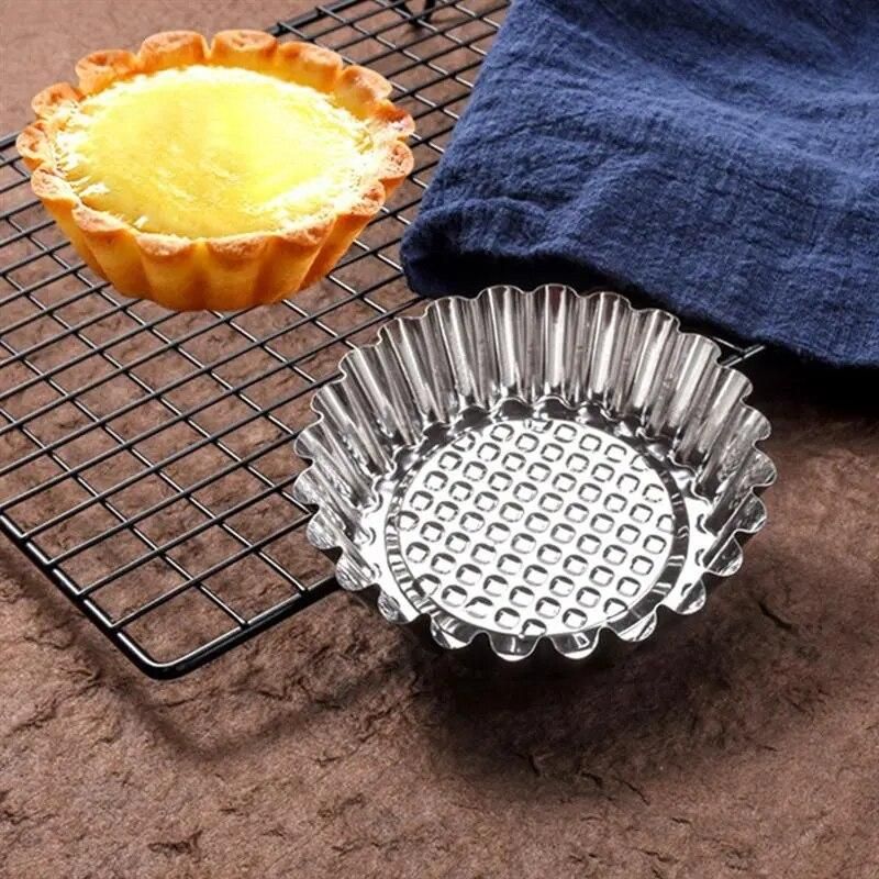 20PCS Stainless Steel Egg Tart Mold Round Shape Fluted Design Cupcake Baking Molds Reusable Metal Muffin Baking Cups