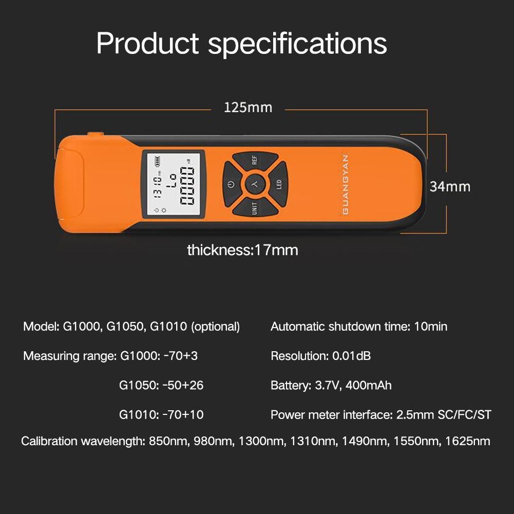 Portable Lightweight Optical Power Meter High Accurancy Rechargeable Optic Power Meter 7 Wavelengthes
