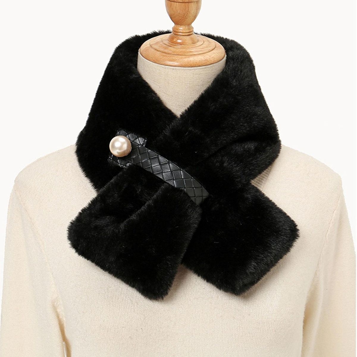Furry Scarf Wrap Winter Thickened Double-sided Furry Scarf Wrap Black