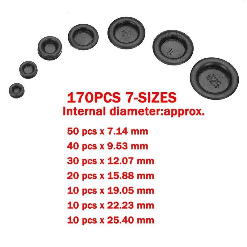 170PCS 7-Sizes Car Rubber Electrical Wire Gasket Kit Grommet Firewall Hole Plug