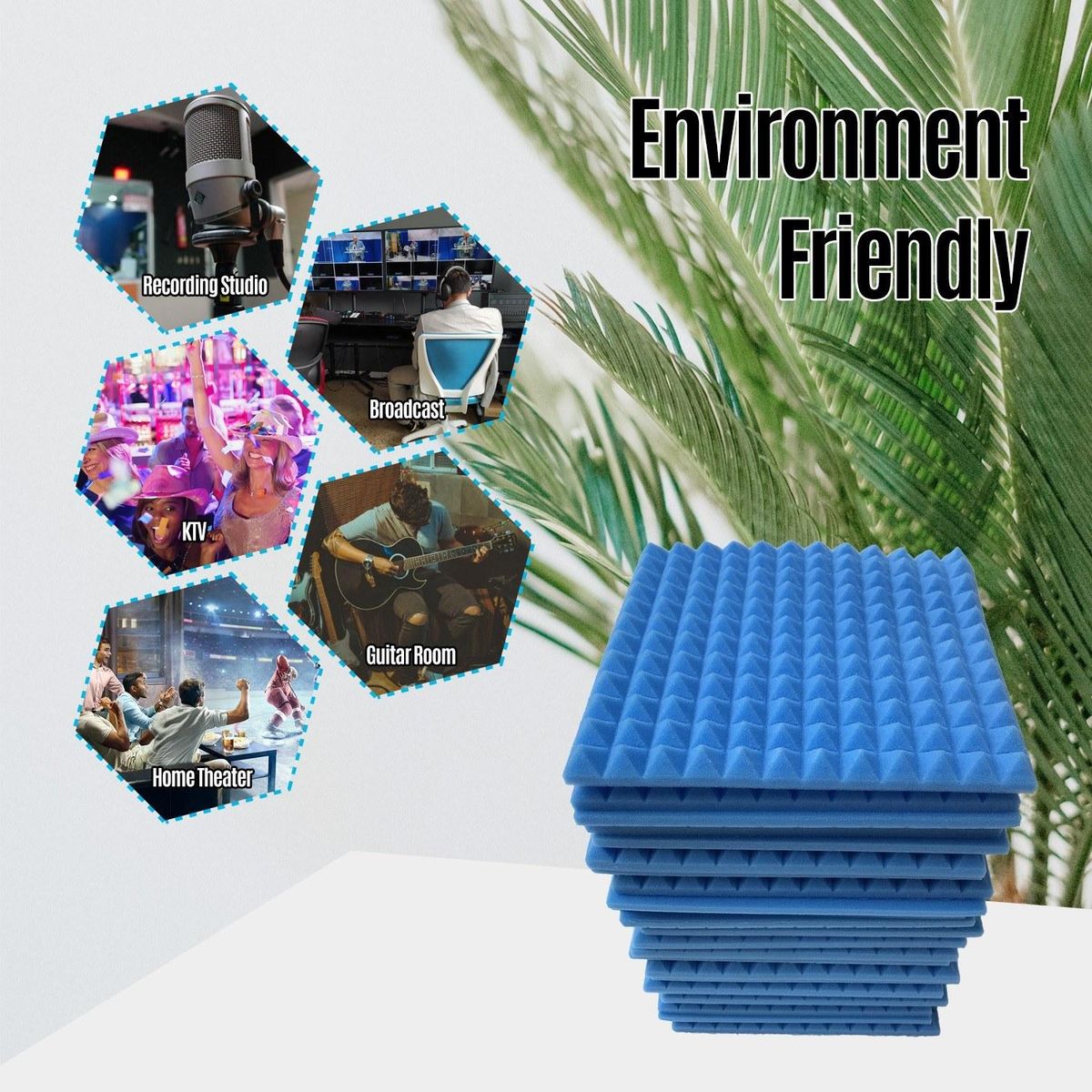 12pcs 12*12*1inch High Density Studio Acoustic Foams Panels Sound Insulation Foam Fire Retardant for Studio KTV Broadcast Family Theater