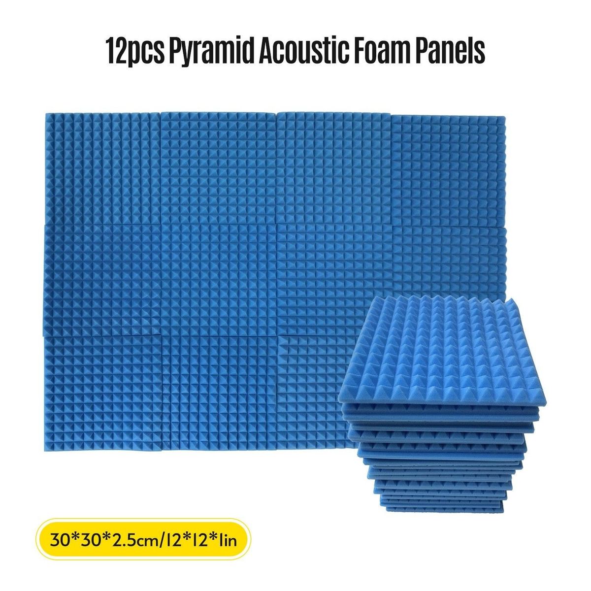 12pcs 12*12*1inch High Density Studio Acoustic Foams Panels Sound Insulation Foam Fire Retardant for Studio KTV Broadcast Family Theater