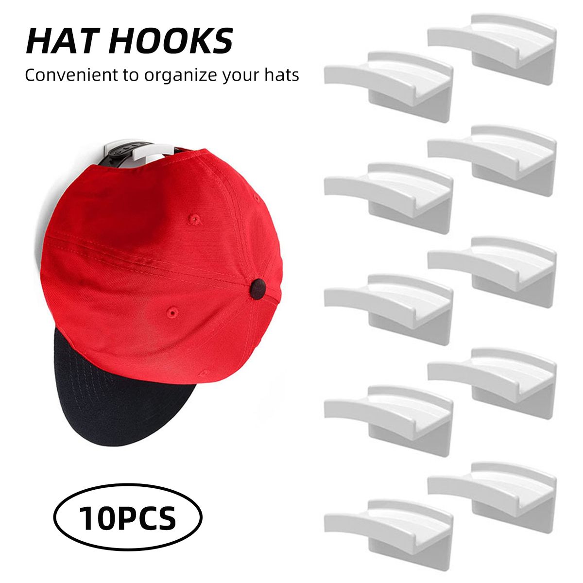 10PCS Hat Hook Self Adhesive Wall Mounted No Drilling Hat