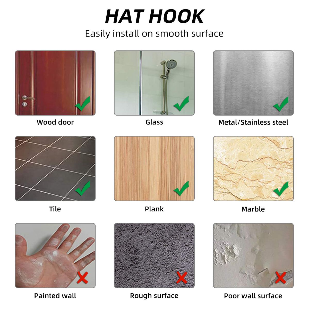 10PCS Hat Hook Self Adhesive Wall Mounted No Drilling Hat