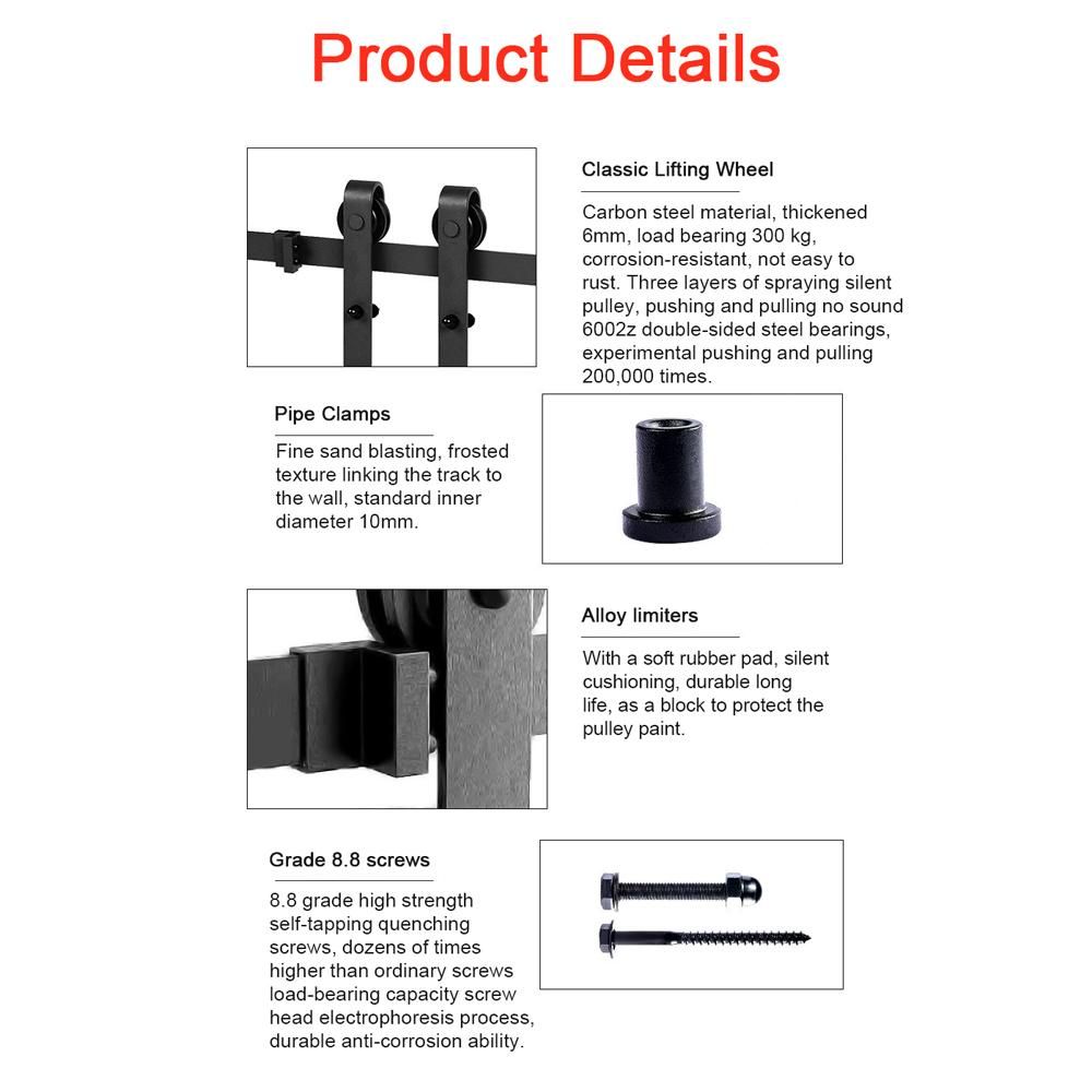 6.6ft Barn Door Hardware Kit Heavy Duty Sliding Barn Door Silent Track Rail Kit Easy to Install (J-Shape Hanger)