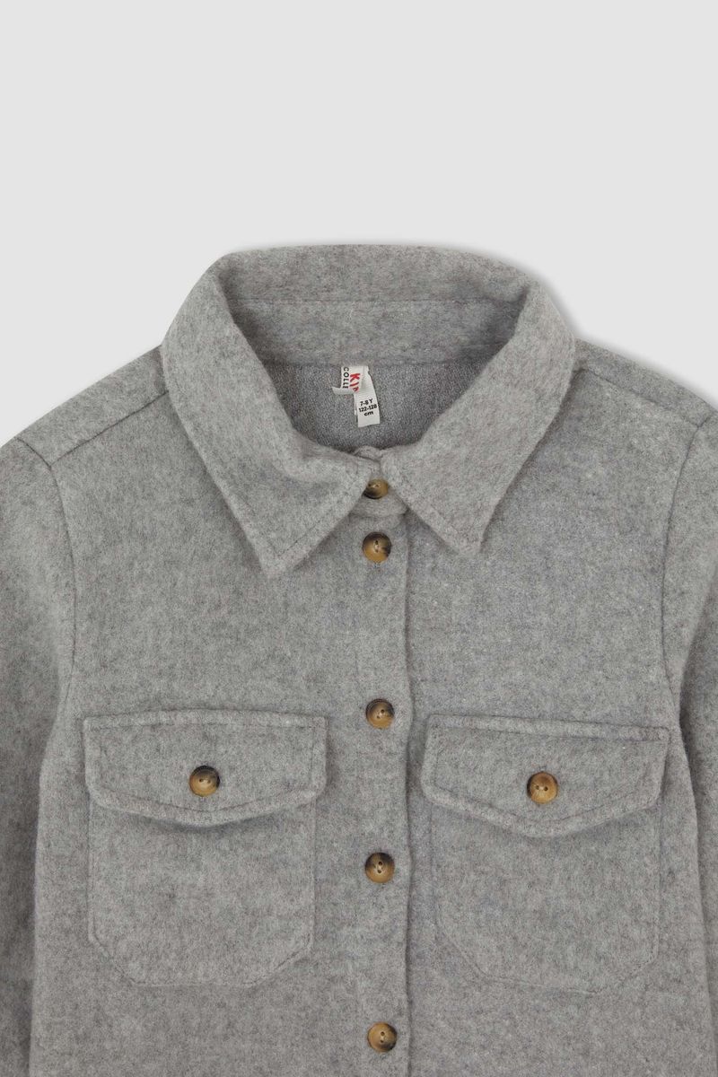 Girl - Oversize Fit Woven Long Sleeve Shirt - Grey