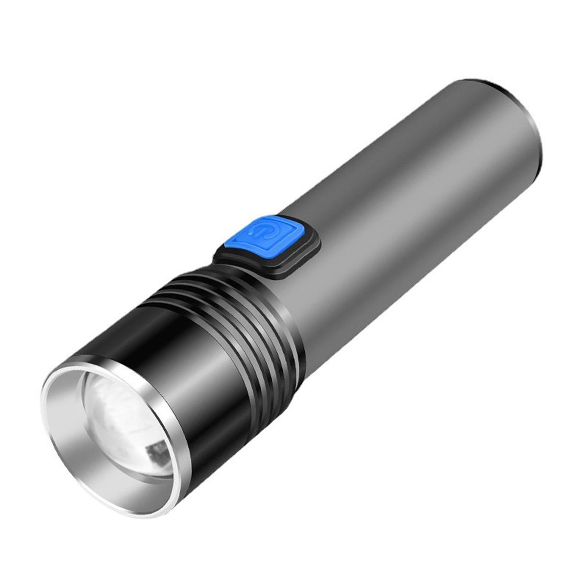 Strong Light Flashlight Telescopic Zoom Mini Pocket LED Flashlight Aluminum Alloy Electric Torch USB Rechargeable 3 Lighting Modes for Outdoor Camping Emergency Car Repair