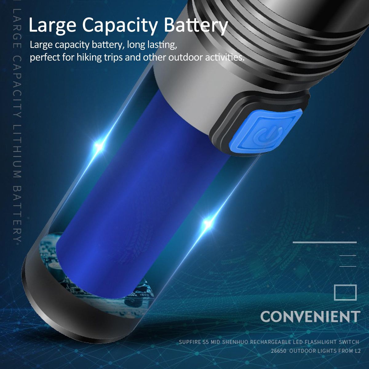 Strong Light Flashlight Telescopic Zoom Mini Pocket LED Flashlight Aluminum Alloy Electric Torch USB Rechargeable 3 Lighting Modes for Outdoor Camping Emergency Car Repair