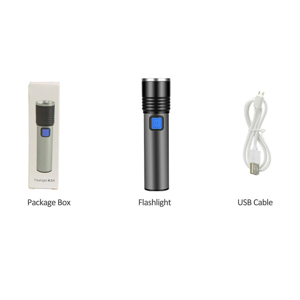 Strong Light Flashlight Telescopic Zoom Mini Pocket LED Flashlight Aluminum Alloy Electric Torch USB Rechargeable 3 Lighting Modes for Outdoor Camping Emergency Car Repair