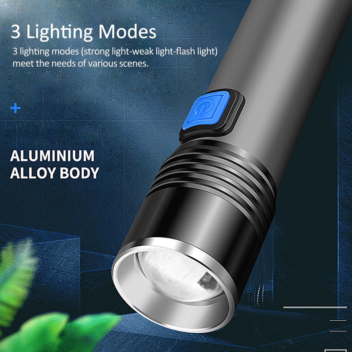 Strong Light Flashlight Telescopic Zoom Mini Pocket LED Flashlight Aluminum Alloy Electric Torch USB Rechargeable 3 Lighting Modes for Outdoor Camping Emergency Car Repair