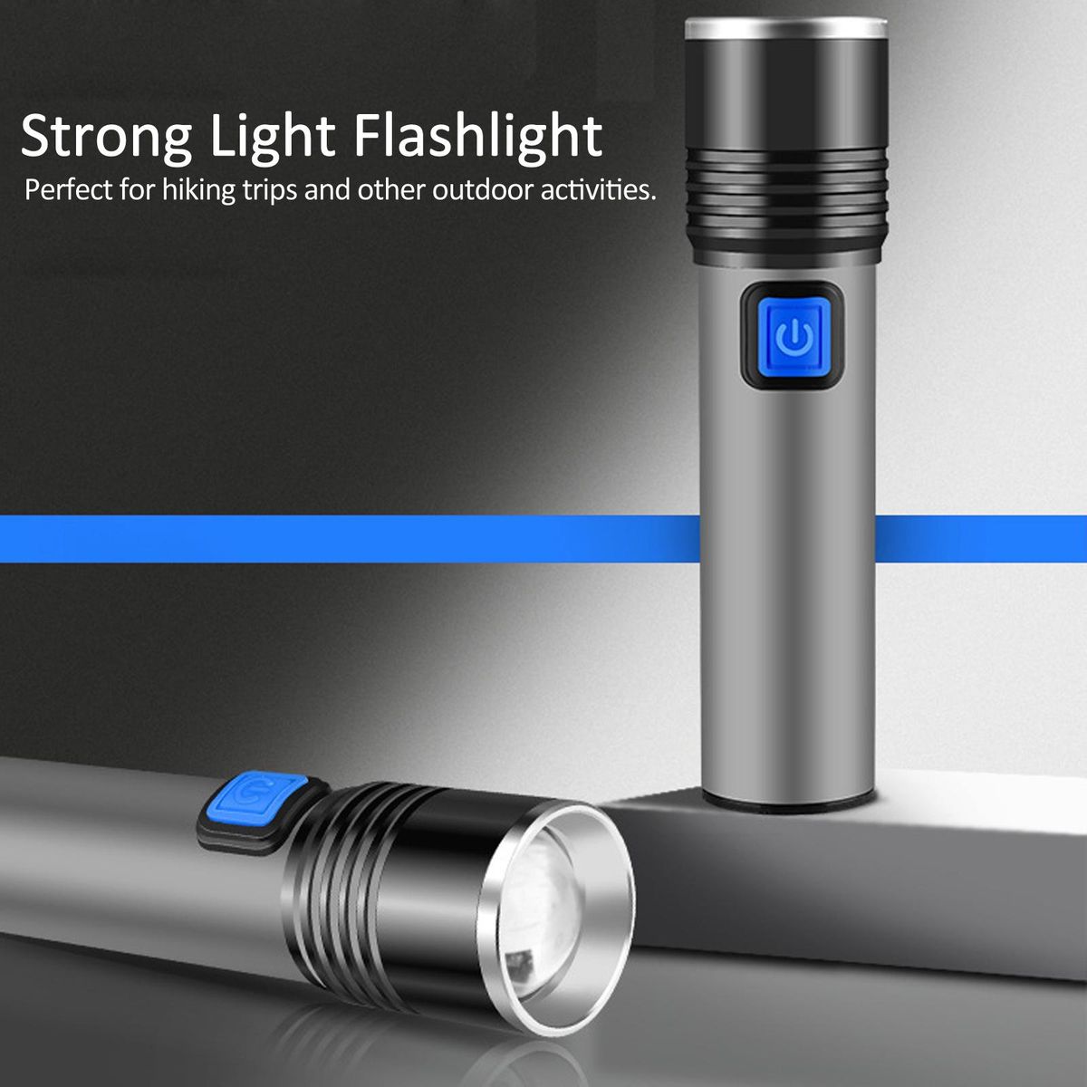 Strong Light Flashlight Telescopic Zoom Mini Pocket LED Flashlight Aluminum Alloy Electric Torch USB Rechargeable 3 Lighting Modes for Outdoor Camping Emergency Car Repair